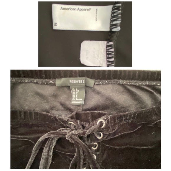American Apparel/ Forever 21 black velvet top + lace up shorts set - Picture 2 of 2